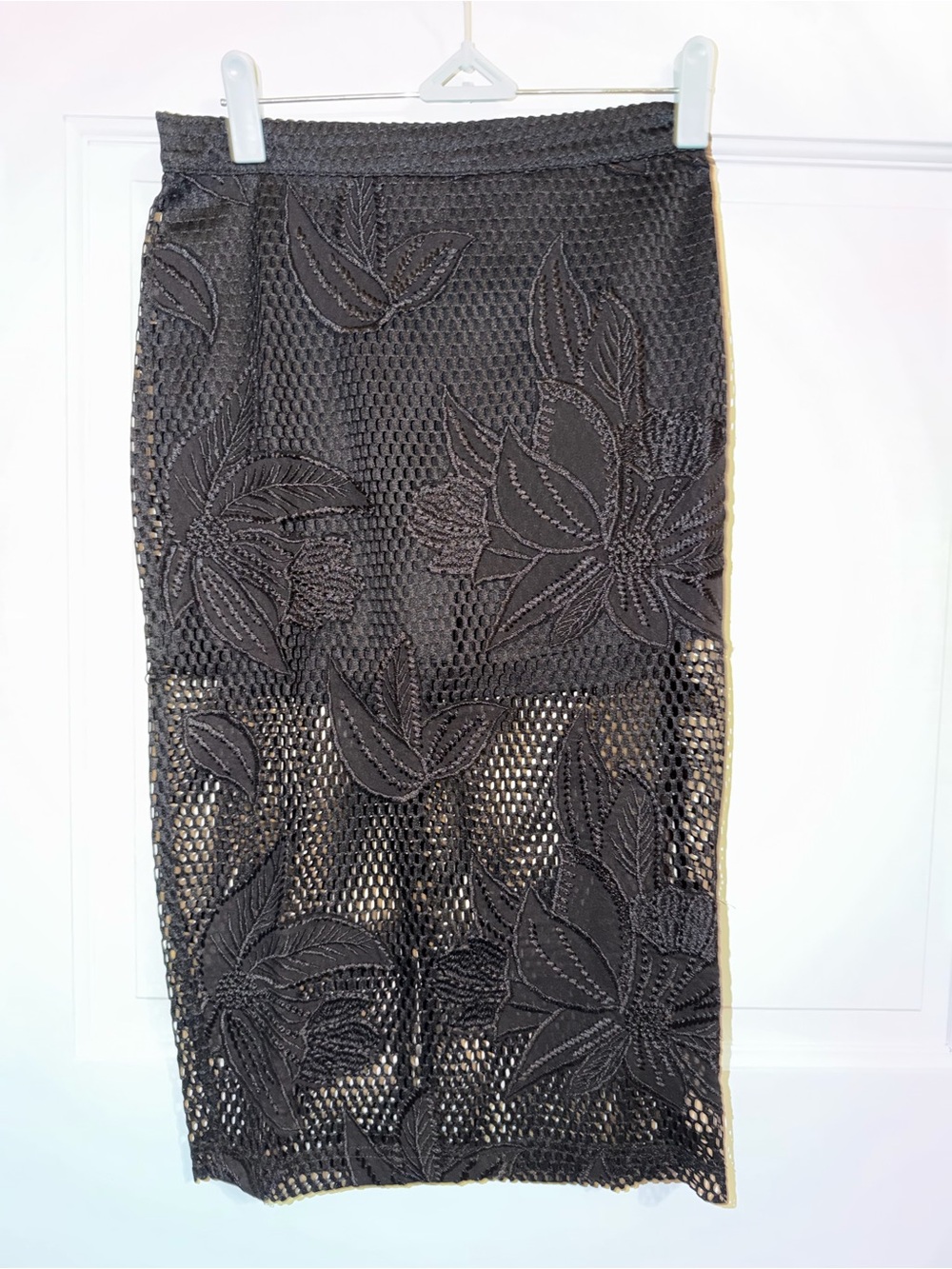 re:named Black Floral Crochet Midi Skirt